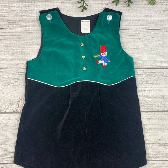 Baby Vintage Nutcracker Green & Black Velour One Piece 24 Months - Picture 2 of 8
